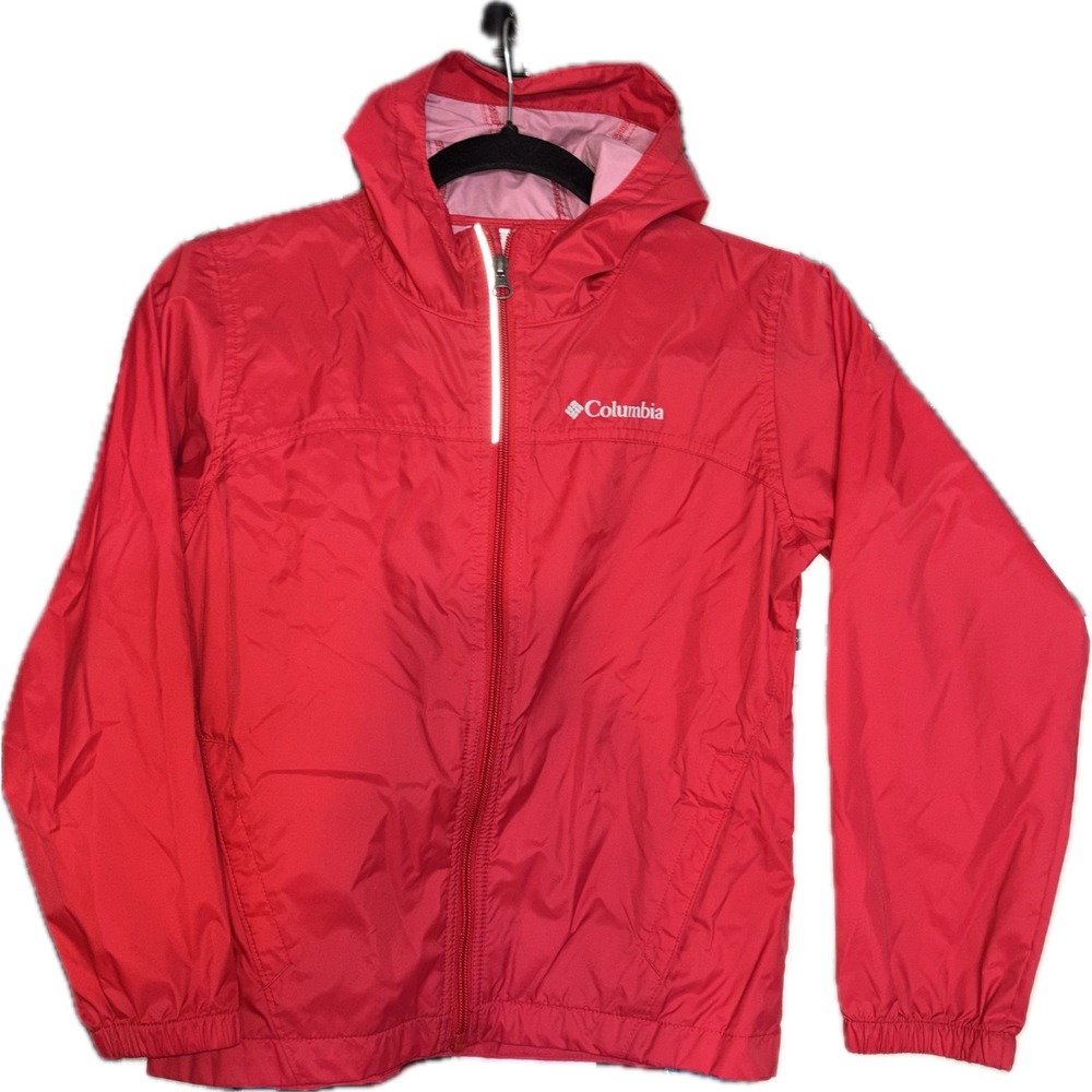 Columbia Kids Hooded Windbreaker Jacket Red Full Zip Size 8 small